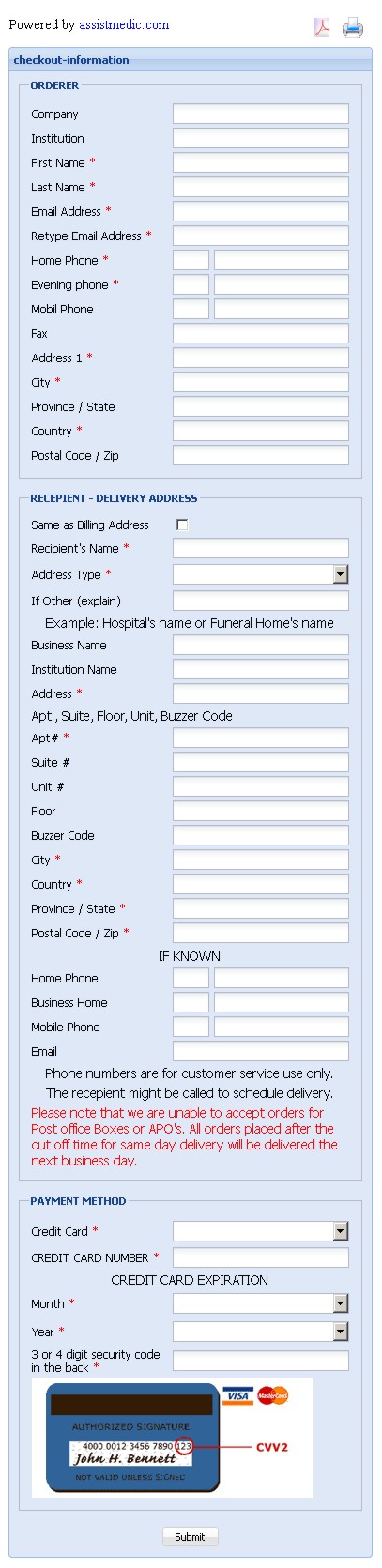 Ordering Information Form