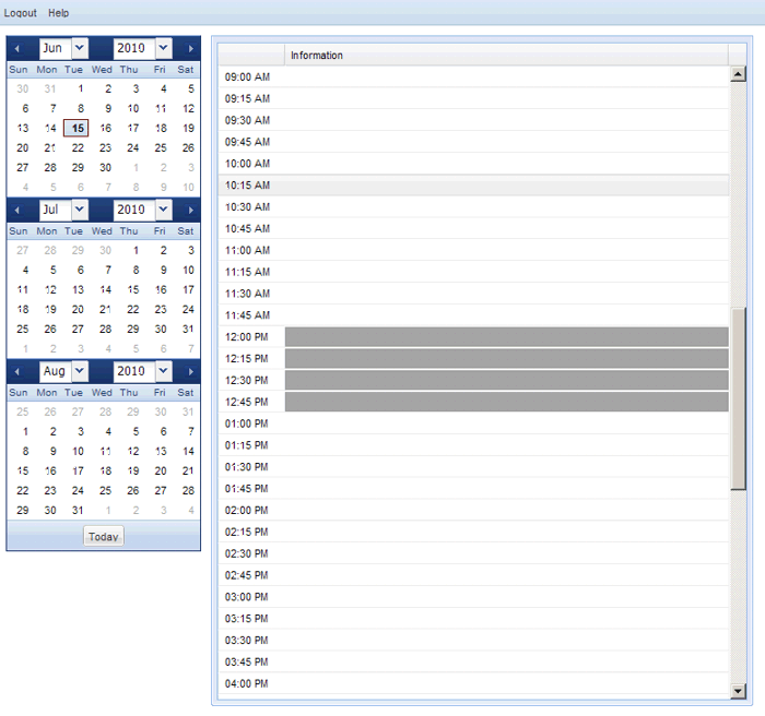 Appointment Scheduling Interface embedded into a website